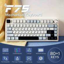 AULA F75 三模式可定制机械键盘,全热插拔 PBT 键帽,75% 紧凑布局,密封结构,RGB 背光,支持蓝牙/2.4G 无线/有线连接,适用于办公、游戏、电竞、台式机和笔记本电脑 - 彩色 - 查看 4