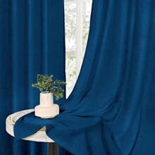 NANWEI Lino Cortinas Blackout 100% Opacas, Bolsillo para Barra/Pestaña Trasera, para Recámara y Ventana de Sala, 2 Paneles (, 106.6 x 160 cm)(132An x 241Al cm (2 Paneles) Azul) - Tipo 5 - Ver 6