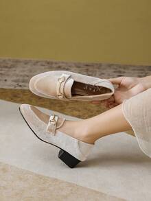 Mengshangli Francuskie, brytyjskie, skórzane, wsuwane buty robocze na średnim obcasie, mokasyny damskie - Brudny różowy - Zobacz 3