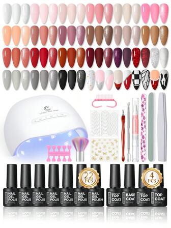 coscelia 37PCS Nail Gel Polish Set, Red Brown Nude Autumn Soak-Off Gel Nail Polish & Base Top Coat Nail Kit With UV Lamp, DIY Salon Nail Supplies Christmas Gift For Women