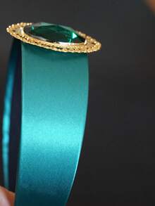 1pc Handmade Princess Style Wide Emerald Zirconia Headband, Casual Atmosphere Photo Props Hair Accessories Hairband