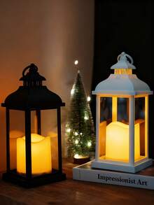 1PC LED Candle Lantern - 3*AA Batteries Operated (Batteries Not Included) Decorative Lamp With Black/White Options For Home, Party & Ambience Decoration - Multicolor - View 1