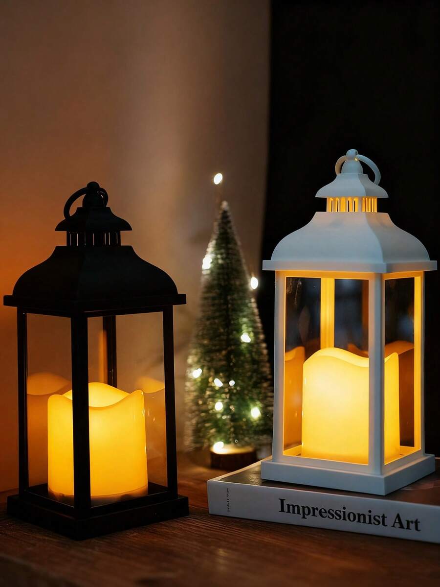 1PC LED Candle Lantern - 3*AA Batteries Operated (Batteries Not Included) Decorative Lamp With Black/White Options For Home, Party & Ambience Decoration - Multicolor - View 1