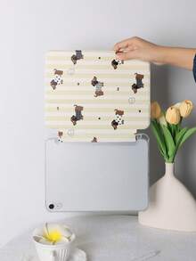 1 Stück transparente Stifthalter Dreifach-Falt Milchig weiß gestreifte Dackel bemalte flache Tablet Hülle, integrierter Stifthalter, Dreifach-Falt Ständer, TPU Soft Edge Schutz Anti-Sturz und Abriebfest, Magnetischer Schlaf/Wach-Modus, minimalistisch/kreativ/personalisiert/lustig/süß/speziell Dreifach-Falt Tablet Hülle, iPad Dreifach-Falt Tablet Hülle mit Stifthalter, das Produkt beinhaltet keinen Stift - Verschiedenfarbig - Übersicht 7