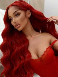 Red 13x4 HD Transparent Body Wave Lace Front Wigs Glueless Human Hair Pre Plucked With Baby Hair 180 Density Water Wave Lace Frontal Wigs For Women True To Length - 紅色 - 查看 1