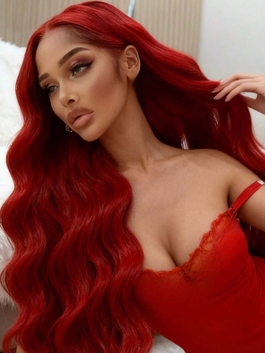 Red 13x4 HD Transparent Body Wave Lace Front Wigs Glueless Human Hair Pre Plucked With Baby Hair 180 Density Water Wave Lace Frontal Wigs For Women True To Length - 紅色 - 查看 1