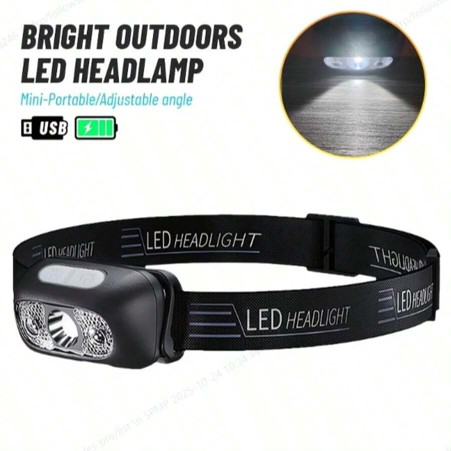 Rechargeable Sensor Dimming Fishing Headlamp - 180° Adjustable Angle + Motion Sensor, Suitable For Night Fishing, Camping, Running, Hands-Free Control, Outdoor Gear, Night Fishing Essential, Camping Light, Running Headlamp, Emergency Lighting, Repair Work - Multicolor - View 1