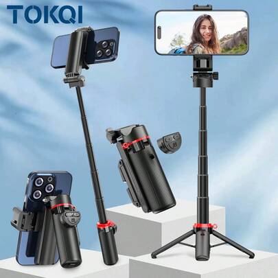 TOKQI Palo selfie mini de 3 en 1 con control remoto inalámbrico, soporte para teléfono, trípode portátil con anillo de cordón, compatible con smartphone para vlogs, fiestas familiares, grabación de vacaciones y transmisión en vivo