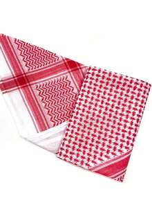 1pc Arabic Shemagh Headscarf, Keffiyeh Arab Headscarf, Scarf Desert Tactical Scarf Neck Wrap Keffyeh Dubai For Men & Women, Red Bohemian Polyester Headscarf, All Season - Multicolor - View 13