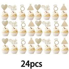 12 Stücke Cupcake-Topper "Braut zu sein" mit Herz-Ring-Kleid für Brautparty, Cupcake-Picks für Hochzeit, Verlobung, Junggesellinnenabschied, Tortendekoration, Weihnachten - Funkeln - Übersicht 8
