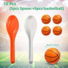 Jogo de Revezamento com Colheres de Plástico (6/10 peças) com Bolas de Espuma Temáticas de Futebol e Basquete - Ideal para Eventos Familiares, Festas de Carnaval, Festivais, Caça aos Ovos de Páscoa, Aniversários, Dia das Mães, Formaturas e Corrida de Colheres e Bolas de Espuma para Jogos Escolares e Esportivos.