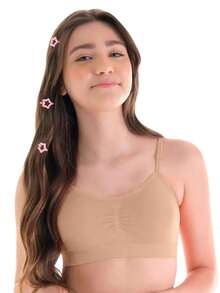 Zee Rucci Girls' Seamless Comfortable Cropped Top With Padded Bra And Straps, Sizes 4 To 16, Basic - khỏa thân - Xem 1