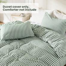 FTwin Duvet Cover Set, 2 Pieces Soft Bedding Set, Breathable And Cooling Duve Cover Set With 1 Duvet Cover, 1 Pillow Case (Green Stripe, FTwin Size){Inchcolor_nameinch:InchGreenStripeinch,Inchsize_nameinch:InchFTwininch} - 綠色條紋 - 查看 3