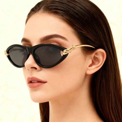 New Cat Eye Knotted Oval High-End Women's Fashion Fashion Glasses, Suitable For Driving, Vacation, Runway, Daily Versatile Outings, Solid Color PC (Polycarbonate)