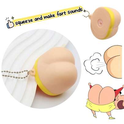1pc New Funny Fart Sound Engraved Butt Shaped Keychain, Stress Relief Bag Charm Car Key Chain
