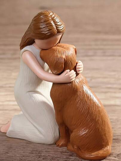 1pc Creative Resin Girl Hugging Dog Figurine, Handcrafted Animal Sculpture, Warm And Healing Home Decor For Living Room, Bedroom, Tabletop, Ideal Gift For Pet Lovers And Friends