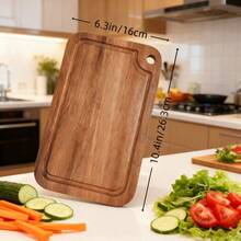 Multifunctional Wooden Kitchen Board, Wooden Cutting Board, Solid Wood Cutting Board With Juice Groove, Double-Sided Chopping Board, Household Kitchen Cutting Board, Butcher Block For Meat, Cheese, Bread, Vegetables And Fruits, Kitchen Essentials, Dorm Necessities, Convenient Hanging And Storage
