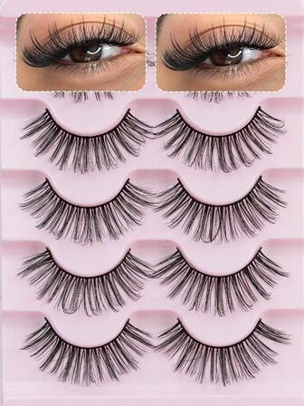 5 pares de pestañas postizas naturales, suaves y delgadas de longitud completa para citas diarias y días festivos