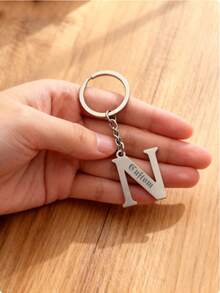 1 Personalized Stainless Steel Keychain, Customizable With 26 English Letters, Custom Name, An Elegant And Unique Gift For Graduation/Birthday, A Fashionable Accessory For Women, Perfect For Christmas, Halloween, And Valentine's Day ,Tops For Women - Multicolor - View 3
