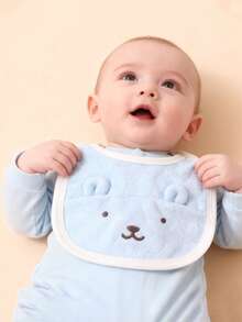 3pcs Baby Bibs With Bear Embroidery And 3D Ears, Soft Fabric, Suitable For 0-12 Months Infants - Blue - View 3
