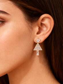 أقراط مرصعة بالزركونيا المكعبة على شكل شجرة عيد الميلاد والثلج، أنيقة وفاخرة، مناسبة للنساء للاستخدام اليومي والمناسبات والأعياد والهدايا في عيد الميلاد