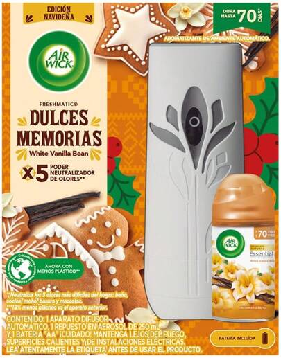 Wick Aromatizante Automático Freshmatic, Vainilla Blanca, Difusor + 1 Repuesto de 250ml