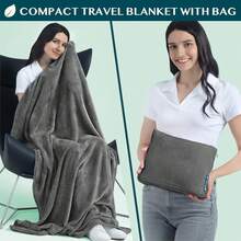 Manta de Viaje 2 En 1, Juego de Manta de Avión Compacto, Manta de Viaje Suave con Funda de Almohada Portátil para Avión, Tren Y Coche, 165x109cm, Gris - albaricoque - Ver 4