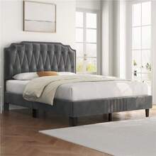 Butterslay 1pc Modern Upholstered Bed Frame Platform Bed Frame With Wooden Slat Support & Height Adjustable Headboard, Full/Queen Size, Dark Gray - Xám đậm - Xem 9