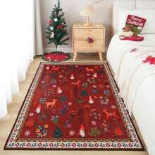 Rugcomf - Alfombra para sala de estar, 6 x 9 pulgadas, lavable a máquina, estilo bohemio, antideslizante, floral, clásico, de pelo bajo, alfombra grande para sala de estar, recámara, granja, comedor,(5' x 3' (Rectangular) santa claus rojo) - Tipo 4 - Ver 1