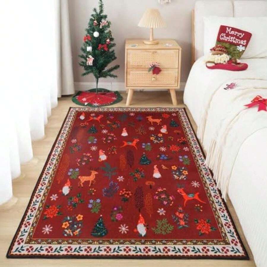 Rugcomf - Alfombra para sala de estar, 6 x 9 pulgadas, lavable a máquina, estilo bohemio, antideslizante, floral, clásico, de pelo bajo, alfombra grande para sala de estar, recámara, granja, comedor,(5' x 3' (Rectangular) santa claus rojo) - Tipo 4 - Ver 1