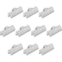 200Pcs Ribbon End Crimp Clamps, 16mm Stripe Texture Pinch Cord End Clasps Bracelet Making, Silver White - 16mm+銀白色 - 查看 1