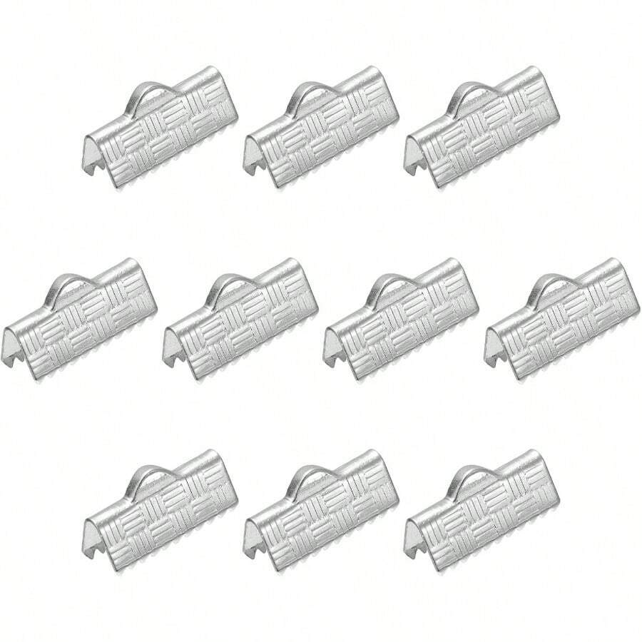 200Pcs Ribbon End Crimp Clamps, 16mm Stripe Texture Pinch Cord End Clasps Bracelet Making, Silver White - 16mm+銀白色 - 查看 1