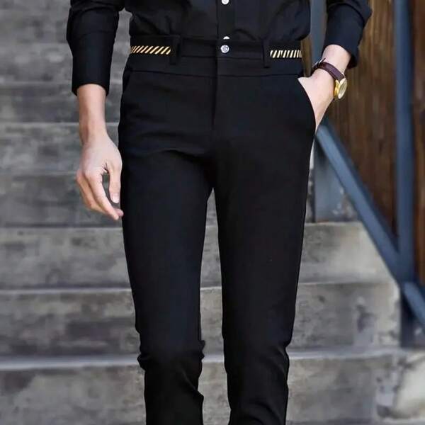 Pantaloni da tailleur neri da uomo, adatti per primavera e autunno, elasticizzati e senza pieghe, pantaloni da ufficio slim fit, pantaloni eleganti da completo per uomo