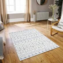 5x8 Washable Area Rug With Non-Slip Backing, Soft Low Pile Indoor Floor Carpet, Neutral Light Brown, Boho Moroccan Style Living Room, Bedroom, Dining Room - White/Dark Grey - View 6
