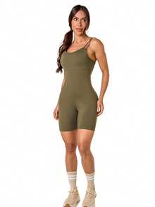 Manalinda Bermuda Shorts Romper In Polyamide - Army Green - View 1