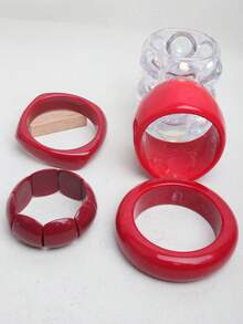 1 件复古红色树脂手链，简约时尚几何扎染红色手镯，适合女士 - 紅色 - 查看 1