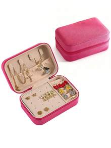 1个旅行首饰盒，女士礼物，迷你首饰收纳盒带镜子，项链耳环架，粉色旅行必备，妇女节礼物，适合度假海滩、浴室、卧室收纳，大容量 - 彩色 - 查看 14