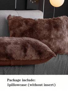 1 件扎染不对称咖啡色毛绒温暖柔软法兰绒枕套和装饰抱枕套，适用于单人床/双人床/大号床/特大号床 - 棕色 - 查看 5
