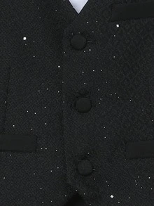 3pcs Boys Formal Suit Set: Vest + Matching Pants + Bow Tie, Children Dress Outfit - Black - View 5