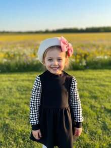 1pc Girls' White Big Bow Beret Hat, Solid Color, All Season, Vintage Style, Children's Warm Decorative Hat For Autumn/Winter - 1PC - View 4