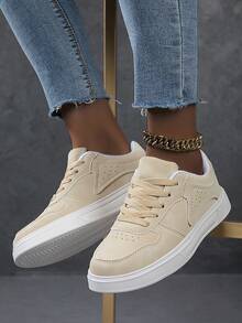 Women's Casual Sneakers, Fashion Streetwear White Shoes, Lightweight Skateboard Shoes - Beige - View 5