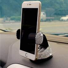 1 pieza Soporte de teléfono para automóvil con cristales de diamante, montaje giratorio de ventosa para el salpicadero y la rejilla de ventilación, esencial para viajes, navegación en el automóvil y uso manos libres