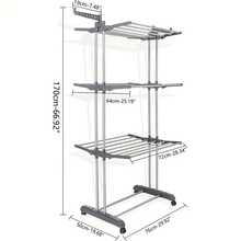 Space-Saving Solution For Small Apartments: Foldable Clothes Rack On Wheels With 3 Levels - With 6 Fixed & 2 Swivel Wings Made Of Stainless Steel - Flexible For Balcony, Bathroom, And Apartment - 灰色 - 查看 6