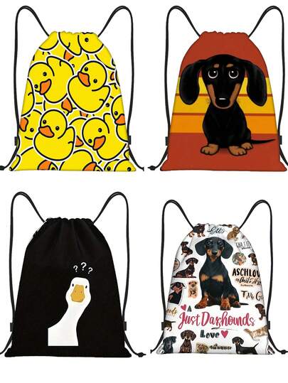 Mochila con cordón estilo vintage con estampado de Dachshund - Mochila estilo bohemio con pato amarillo, mochila con tema de dibujos animales, bolsa de gimnasio, bolsa plegable, bolsa con cordón, bolsa de natación, ligera, de gran capacidad, con compartimento para zapatos, bolsa deportiva para deportes, fitness, ejercicio, viaje, vacaciones, mujeres y hombres, bolsa de yoga duradera