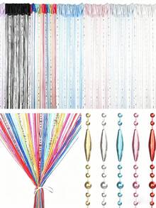1 PC Beaded Curtain Wall Panel Fringe Window Room Divider Blind Bedroom Decorative Tassel Screen Ribbon Strings Strip Thread Screen For Home, Wedding, Cafe (39"X79")) - Blue - View 2