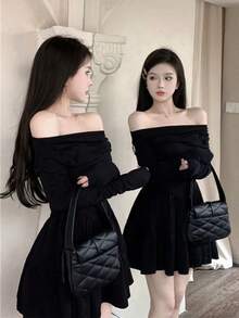 Vestidos cortos de mujer Primavera, otoño e invierno nuevo viento perezoso mujeres sueltas dulce chaqueta de punto a rayas chaqueta versátil vestidos elegantes para fiesta - Negro - Ver 3