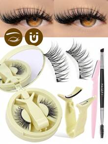 MAANGE 2/1 CC Curling Magnetic Eyelashes Set, Lashes Can Be Trimmed As Needed, Includes Magnetic Clips, Eyebrow Trimmer And Eyelash Curler, All-In-One, Natural And Realistic, Reusable, Strong Magnetic Adsorption, Round Magnets, Portable Design, Fox Eye Lashes, Faux Mink Material, Suitable For Daily Wear, Waterproof, No Glue Required, Extended Outer Corner Design, Enlarges Eyes, Thin And Long, Ideal Makeup Tool For Travel, Beach, Camping, Back To School - Mi tự nhiên - Xem 2