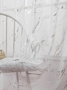 1pc/2pcs Thermal Rod Pocket Curtain, Marble Pattern With Gold And Silver Foil Accents - Silver - View 5