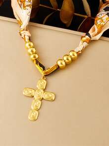 1 Peça Colar Feminino Fashionable com Pingente de Cruz em Aço Inoxidável, Joia Dourada para Uso em Camadas, Não Desbota