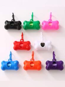 1pc Plain Pet Poopbag & 1pc Bone Shaped Poopbag Storage Box For Outdoor - Pink - View 7